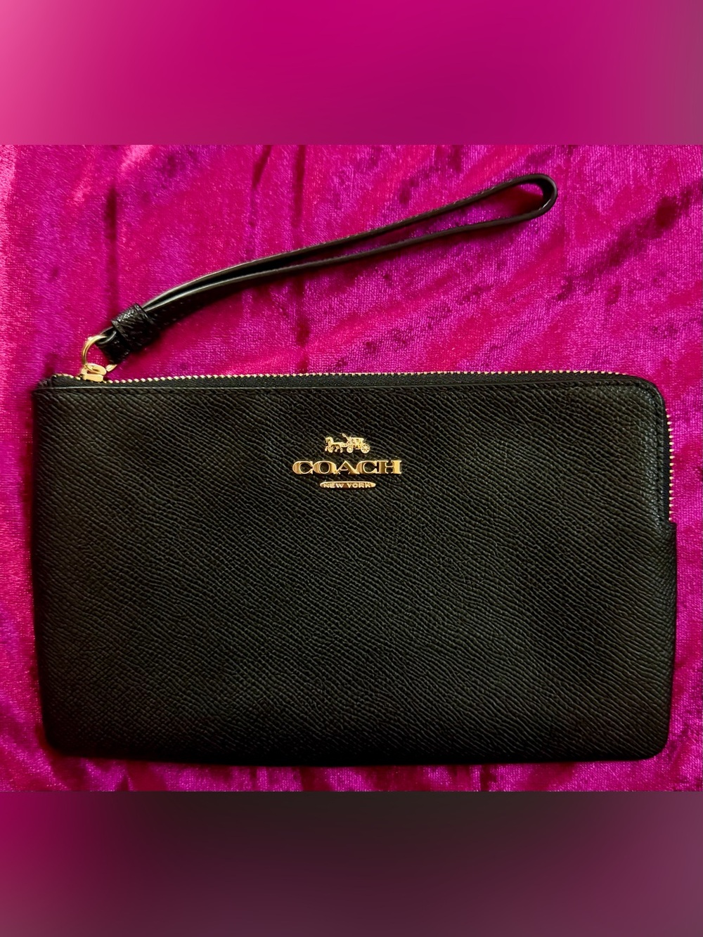 Coach Black Leather Wristlet with Gold Logo